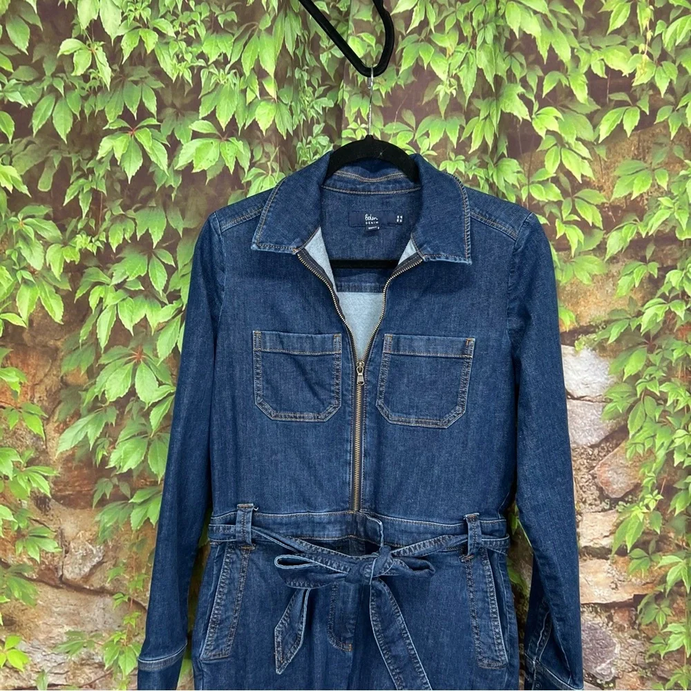 BODEN Coastal Cowgirl Southwestern Style Dark Wash Denim Zip Front Jumpsuit, 4R - Picture 4 of 14